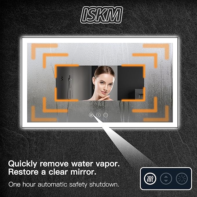 ISKM Framed LED Mirror for Bathroom 60"x40", Dimmable LED Bathroom Mirror with Lights, Anti-Fog, Front and Backlit Lighted Mirror 3-Colors, Shatterproof, Memory Function