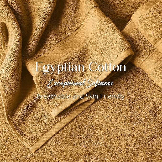 Superior Egyptian Cotton Pile 8-Piece Towel Set, Includes 2 Bath, 2 Hand, 4 Face Towel/Washcloth, Heavyweight, Ultra Soft Luxury Towels, Thick Plush Essentials, Guest Bath, Spa, Hotel Bathroom, Gold