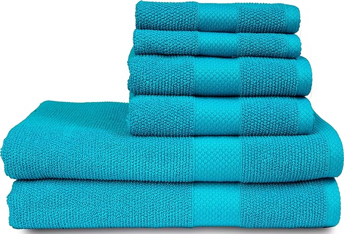 MAURA Premium Bath Towel Set 100% Cotton. 6 Piece Ultra Absorbent Quick Dry Soft Terry Bath Towels for Bathroom, Hotel and Spa Quality, Turquoise