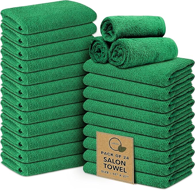Softolle Salon Towels – Pack of 24 (16"x27") 100% Cotton Ring Spun – Ultra Soft, Highly Absorbent Hand Towels – Bulk for Spa, Gym & Salon (Dark Green, Salon Towels – Pack of 24 (16"x27"))