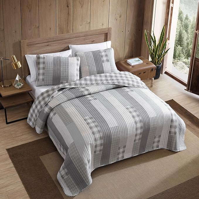 Eddie Bauer - Twin Quilt Set, Cotton Reversible Bedding with Matching Sham, Home Decor for All Seasons (Fairview Grey, Twin)