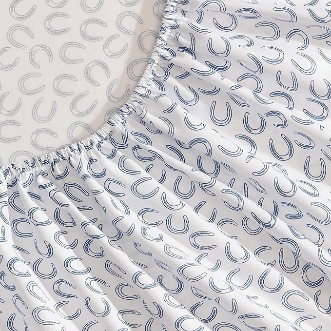Wrangler - Queen Sheet Set, Super Soft & Cozy Bedding with Matching Sham(s), Casual Luxurious Bedding Set, Yellowstone Inspired, Oeko-Tex Certified (Horseshoe Blue, Queen)