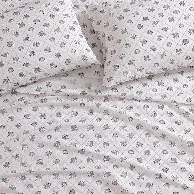 Tommy Bahama - Queen Size Sheet Set, Crisp & Cool Cotton Percale Bedding with a Smooth Lightweight Feel, 4 Piece Holiday Bed Sheets with Matching Pillowcases (Palm Tree Trellis Red)