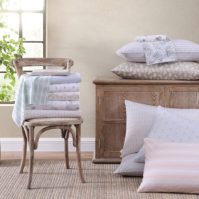 Tommy Bahama - King Sheets, Cotton Percale Bedding Set, Crisp & Cool, Stylish Bedding Set (Kahanu Stripe Grey, King)
