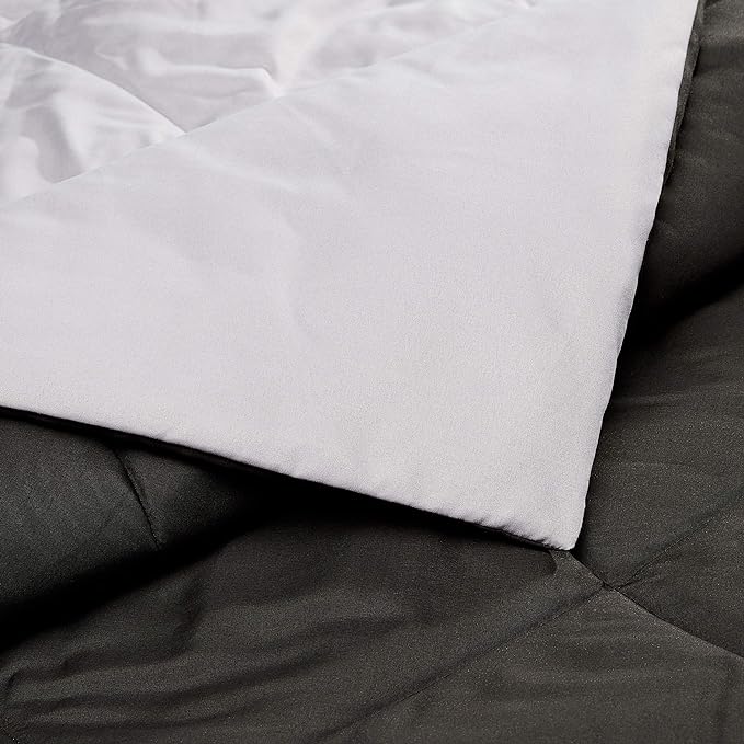 Amazon Basics Comforter Blanket King, Reversible Lightweight Microfiber All Season Blanket, Black/Grey