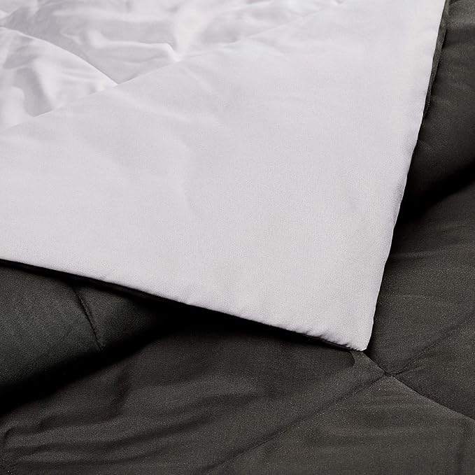 Amazon Basics Comforter Blanket Full/Queen, Reversible, Lightweight Microfiber, All Season, Black/Grey