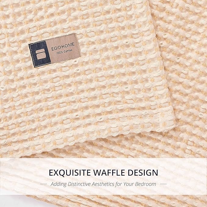 EGOHOME 100% Cotton Waffle Blanket Twin Size for Bed-Breathable and Lightweight,Soft Dual-Tone Textured Jacquard Waffle Weave Blankets for All Seasons,Banana Cream,60 x 80 Inches