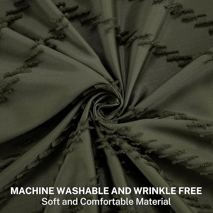 Boho Shower Curtain with Tassel Woven Fabric Olive Green Shower Curtain 72 x 72 Modern Farmhouse Textured Tufted Chevron Striped Minimalist Bathroom Shower Curtains