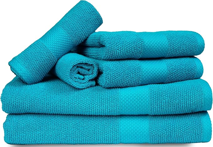 MAURA Premium Bath Towel Set 100% Cotton. 6 Piece Ultra Absorbent Quick Dry Soft Terry Bath Towels for Bathroom, Hotel and Spa Quality, Turquoise