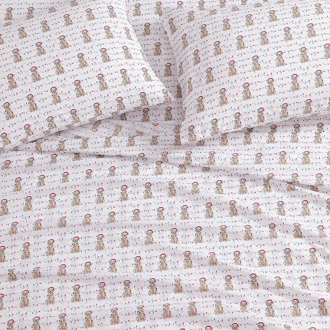 Tommy Bahama - Queen Size Sheet Set, Crisp & Cool Cotton Percale Bedding with a Smooth Lightweight Feel, 4 Piece Holiday Bed Sheets with Matching Pillowcases (Wrapped Up Red)