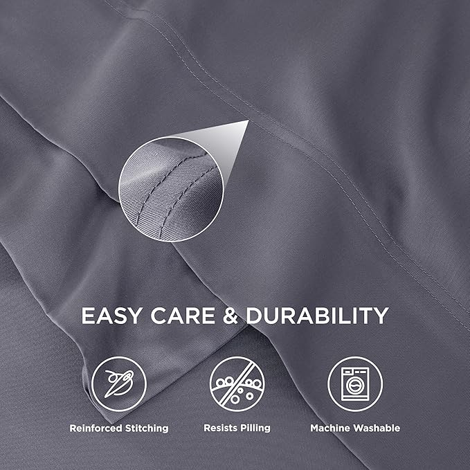 Bedsure Twin XL Sheet Set Dorm Bedding, Cooling Sheets Twin Extra Long Sheets, Rayon Derived from Bamboo, Deep Pocket Up to 16", Hotel Luxury Silky Bedding Sheets & Pillowcases, Dark Grey