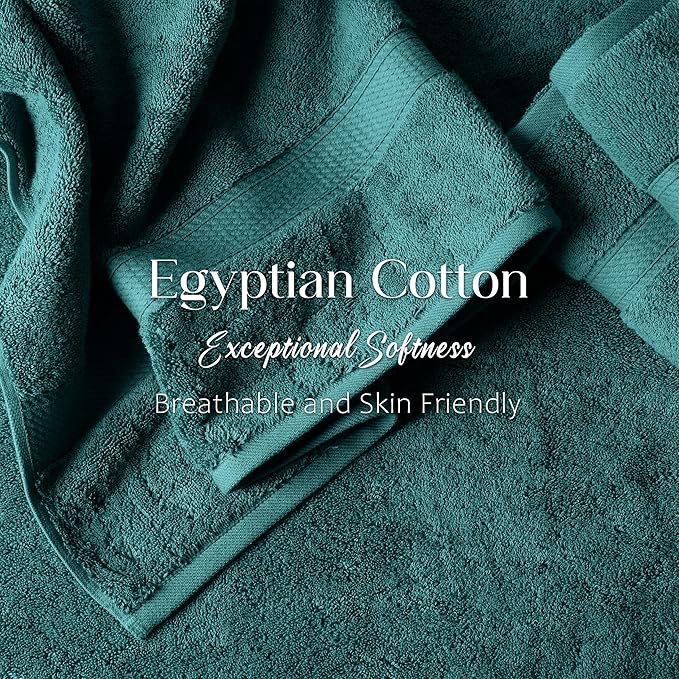 Superior Egyptian Cotton Pile Bath Towel Set of 2, Ultra Soft Luxury Towels, Thick Plush Essentials, Absorbent Heavyweight, Guest Bath, Hotel, Spa, Home Bathroom, Shower Basics, Teal