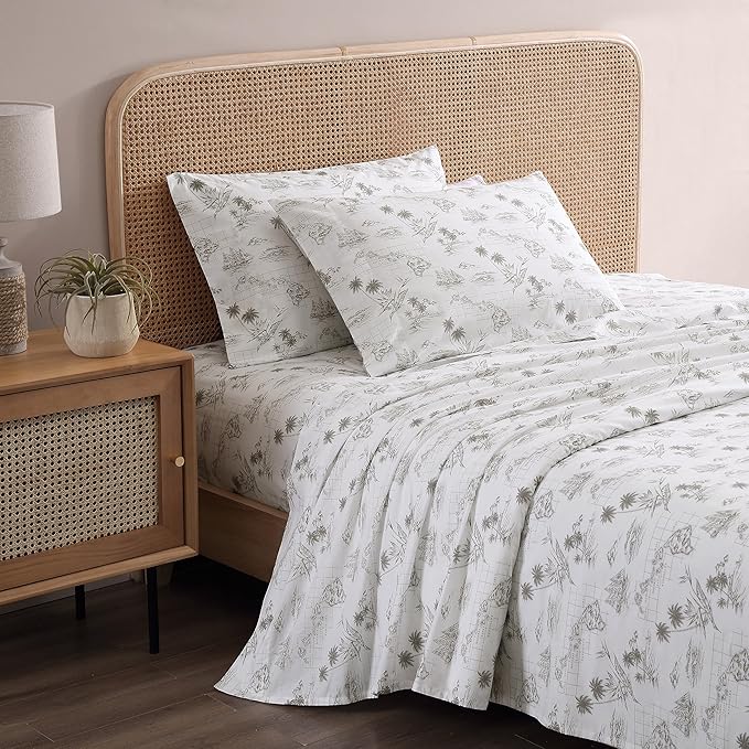 Tommy Bahama - King Sheets, Cotton Percale Bedding Set, Crisp & Cool, Stylish Bedding Set (Vintage Map Brown, King)