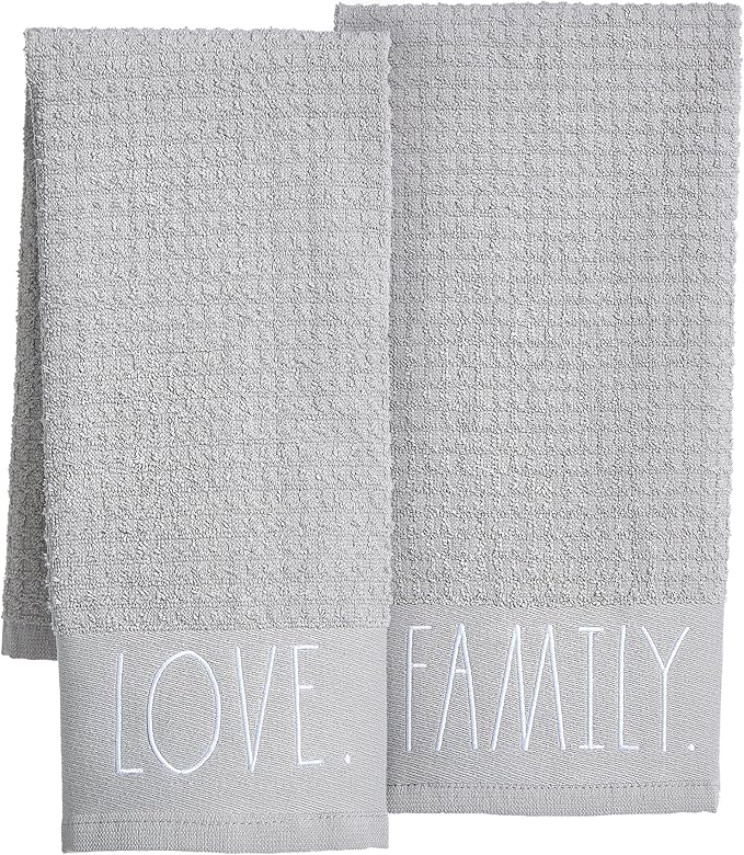 Rae Dunn Hand Towels, Embroidered Decorative Hand Towel for Kitchen and Bathroom, 100% Cotton, Gray- Family/Love, 16"x 26"