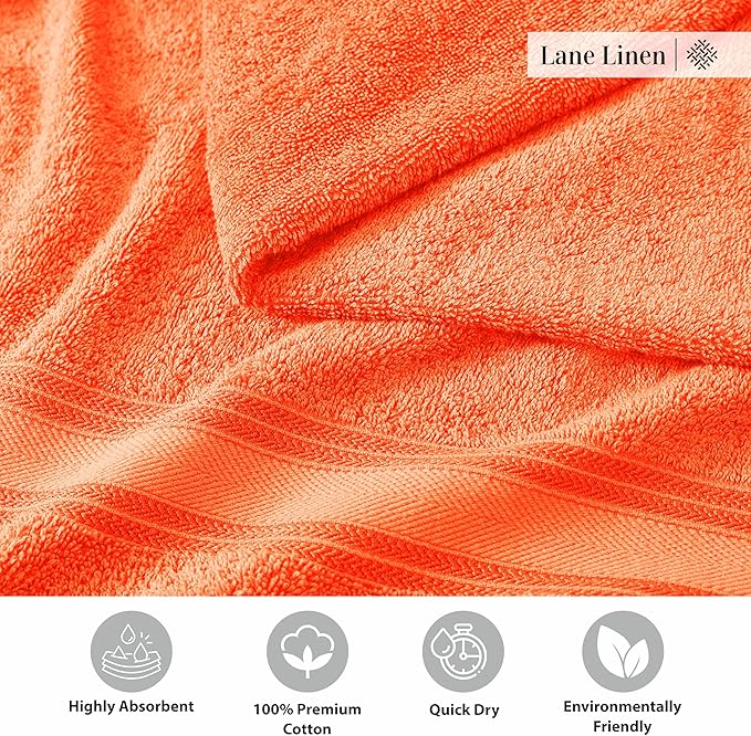 LANE LINEN Luxury Bath Towel Set of 18 – 100% Cotton, 6 Bath Towels, 6 Hand Towel & 6 Washcloths, Zero Twist, Remains Soft & Absorbent Even After Multiple Washes, Quick Dry - Tiger Lily