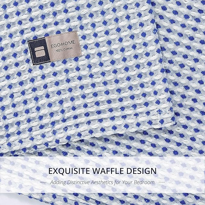 EGOHOME 100% Cotton Waffle Blanket Twin Size for Bed-Breathable and Lightweight,Soft Dual-Tone Textured Jacquard Waffle Weave Blankets for All Seasons,Navy Blue,60 x 80 Inches