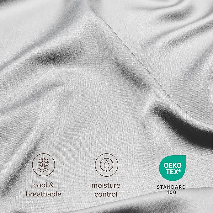 Bare Home 100% Rayon Made from Bamboo Queen Sheet Set - 4 Piece Bedding Set - Deep Pockets - Breathable - Easy Fit - Bedding Sheets & Pillowcases (Queen, Cloud Grey)