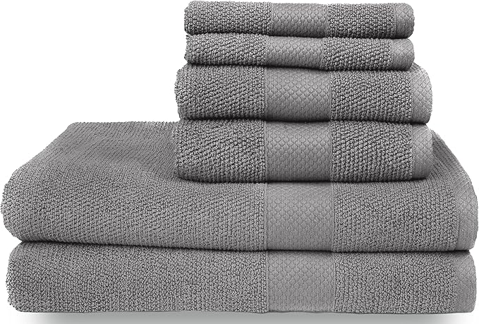 MAURA Premium Bath Towel Set 100% Cotton. 6 Piece Ultra Absorbent Quick Dry Soft Terry Bath Towels for Bathroom, Hotel and Spa Quality, Cool Grey