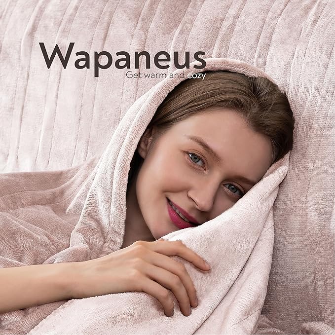 Wapaneus Foot Pocket Heated Blanket Electric Throw with 10 Heating Levels and 4 Timer Settings 4 Hours Auto Shut Off, Flannel Fast-Heating Heated Throw 50" x 60", Machine Washable, Pink