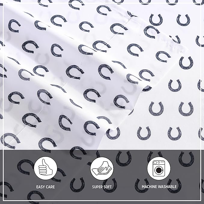 Wrangler - Full Bed Sheets, Ultra-Soft & Lightweight Bedding with Matching Pillowcases, Lightweight Bed Set for All Season Comfort, Oeko-Tex Certified (Horseshoe Dots Navy)