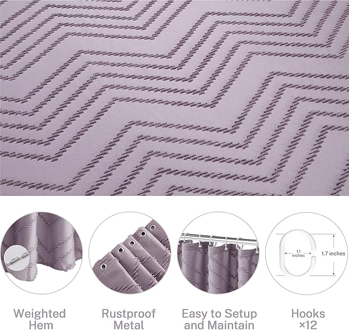 Extra Long Boho Shower Curtain Purple Woven Fabric 78 in Shower Curtain, Tufted Chevron Striped, 72 x 78, Modern Chic Textured Minimalist Cute Shower Curtain for Bathroom