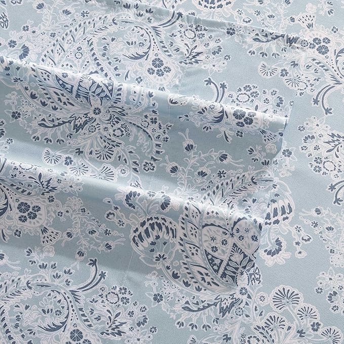 Wrangler - King Bed Sheets, Ultra-Soft & Lightweight Bedding with Matching Pillowcases, Lightweight Bed Set for All Season Comfort, Oeko-Tex Certified (Prairieland Paisley Blue)