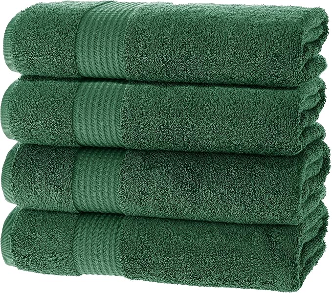 MAURA Basics Performance Bath Towels 100% Turkish Cotton with Hook Loops. Extra Large Luxury Absorbent Plush Towel Sets for Bathroom, Daily Use American Standard Size 27”x54”, Hunter Green