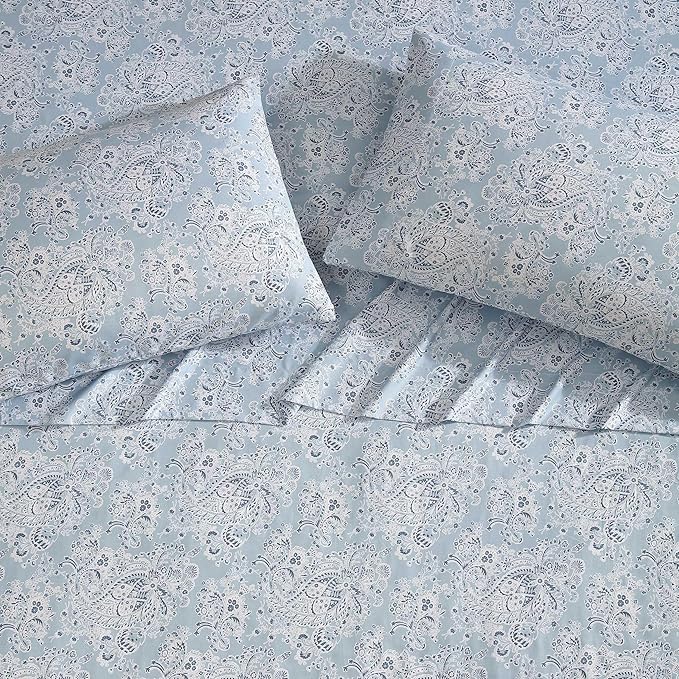 Wrangler - King Bed Sheets, Ultra-Soft & Lightweight Bedding with Matching Pillowcases, Lightweight Bed Set for All Season Comfort, Oeko-Tex Certified (Prairieland Paisley Blue)