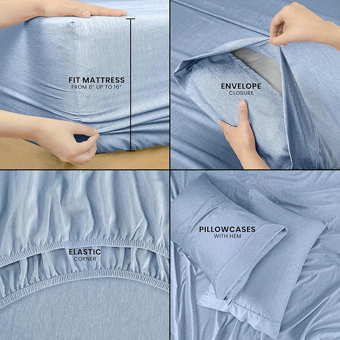 Utopia Bedding Queen Sheet Set – 4 Piece Bed Sheets for Queen Size Bed, Soft and Breathable Microfiber, Includes 1 Fitted Sheet, 1 Flat Sheet and 2 Pillowcases (Heather Navy)