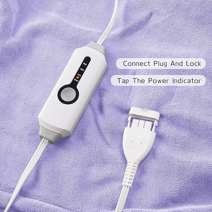 Electric Heated Blanket 72"x84" Full Size, Soft Coral Fleece with 4 Heating Levels and 10 Hours Auto-Off, Machine Washable, Cozy Plush Fabric for Home, Light Purple