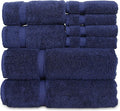 Luxury Hotel & Spa Quality, Highly Absorbent 100% Turkish Cotton, 750+ GSM, Eco Friendly Towel, Bathroom and Kitchen Dobby Border Towels, 2 Bath Towel, 2 Hand Towel, 4 Washcloths (8 Piece, Navy)
