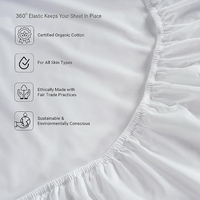 LANE LINEN 100% Organic Cotton Pure White Full Sheets Set, 4-Piece Pure Organic Cotton Long Staple Percale Weave Ultra Soft Best Bedding Sheets for Bed, Breathable, 15" Deep Pocket - White (2 Pack)