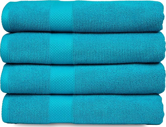MAURA Premium Bath Towels 100% Cotton 27x54 Ultra Absorbent Quick Dry 4 Pack Soft Terry Bath Towels Set for Bathroom, Hotel and Spa Quality, Turquoise