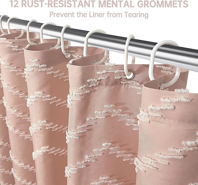 Small Stall Boho Pink Shower Curtain Woven Fabric 36 x 72 Half Size Tufted Chevron Striped Textured Modern Farmhouse Minimalist Shower Curtain for Bathroom