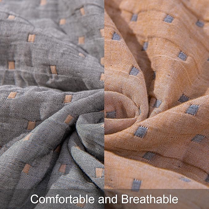 NTBAY 3 Layers Cotton Muslin 88x92 Queen Bed Blanket, Super Soft Breathable Thermal Yarn Dyed Quilt for Adults, Perfect Lightweight Blanket for Couch Sofa Bed All Seasons, Orange Dot
