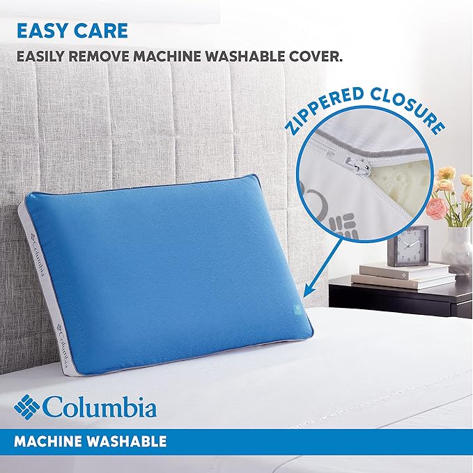 Columbia Cooling Gel Memory Foam Pillow - Comfortable and Supportive with Cooling & Breathable Features - Removable Washable Cover, Queen