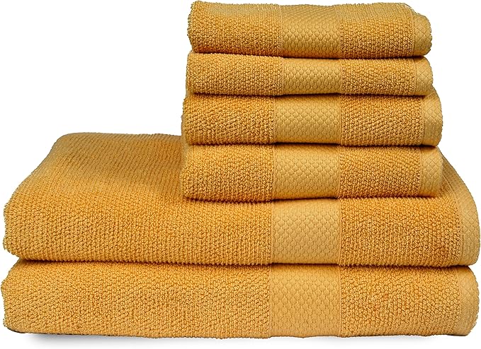 MAURA Premium Bath Towel Set 100% Cotton. 6 Piece Ultra Absorbent Quick Dry Soft Terry Bath Towels for Bathroom, Hotel and Spa Quality, Pure Gold
