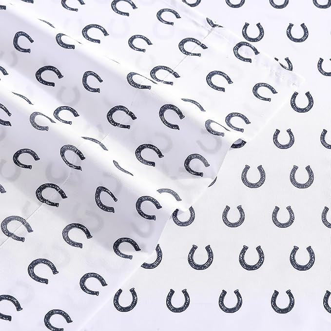 Wrangler - Full Bed Sheets, Ultra-Soft & Lightweight Bedding with Matching Pillowcases, Lightweight Bed Set for All Season Comfort, Oeko-Tex Certified (Horseshoe Dots Navy)