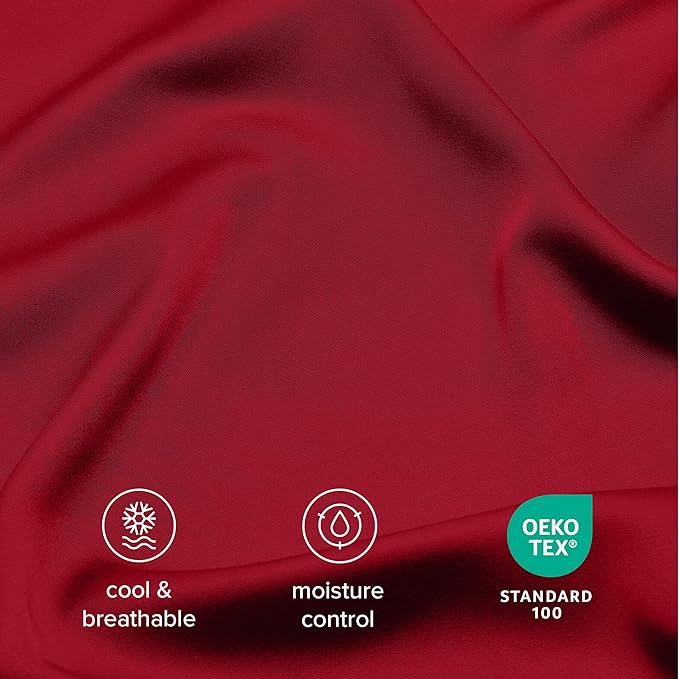 Bare Home 100% Rayon Made from Bamboo Twin XL Sheet Set - 3 Piece Bedding Set - Deep Pockets - Breathable - Easy Fit - Bedding Sheets & Pillowcases (Twin XL, Red)