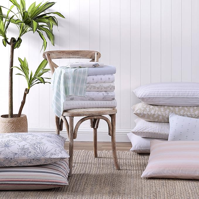Tommy Bahama - King Sheets, Cotton Percale Bedding Set, Crisp & Cool, Stylish Bedding Set (Kahanu Stripe Grey, King)