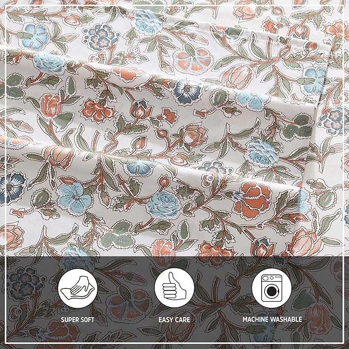 Wrangler - Queen Bed Sheets, Ultra-Soft & Lightweight Bedding with Matching Pillowcases, Lightweight Bed Set for All Season Comfort, Oeko-Tex Certified (Westward Floral Beige)