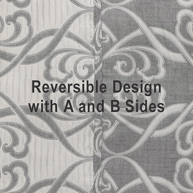 NTBAY 3 Layers Cotton Muslin 68x92 Twin Bed Blanket, Super Soft Breathable Thermal Yarn Dyed Quilt for Adults, Perfect Lightweight Blanket for Couch Sofa Bed All Seasons, Grey Paisley