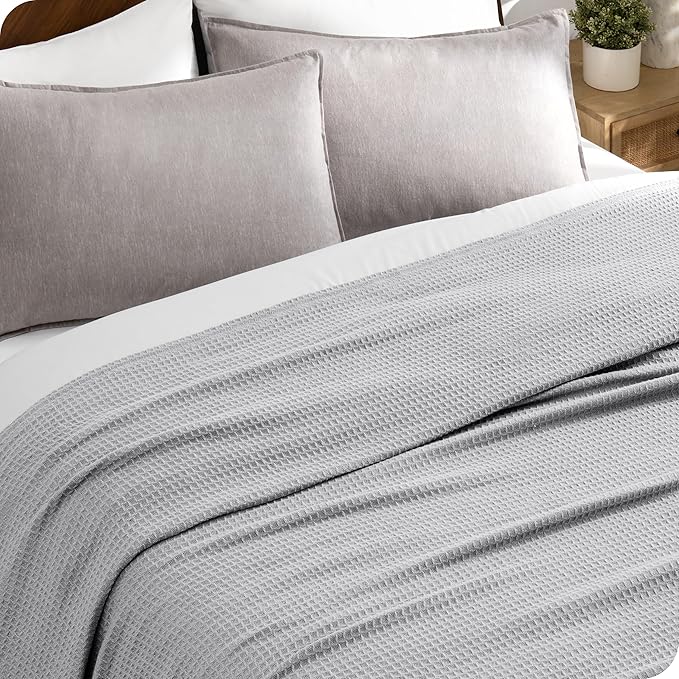 Bare Home Light Grey Waffle Blanket, 108Wx90L, 100% Cotton, Soft & Breathable Throw for All Seasons, Lightweight Blanket, Perfect for Layering Bed, Sofa & Couch (King/Cal King, Light Grey)