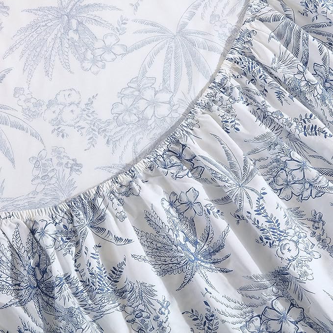 Tommy Bahama - Queen Size Sheets Set, Crisp & Tailored Cooling Sheets with a Smooth Cotton Percale Lightweight Feel - Bed Sheets with Matching Pillowcases & Fitted Sheet (Pen and Ink Palm Blue)
