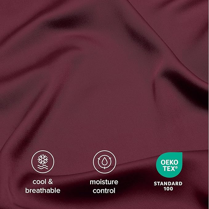 Bare Home 100% Rayon Made from Bamboo Queen Sheet Set - 4 Piece Bedding Set - Deep Pockets - Breathable - Easy Fit - Bedding Sheets & Pillowcases (Queen, Burgundy)