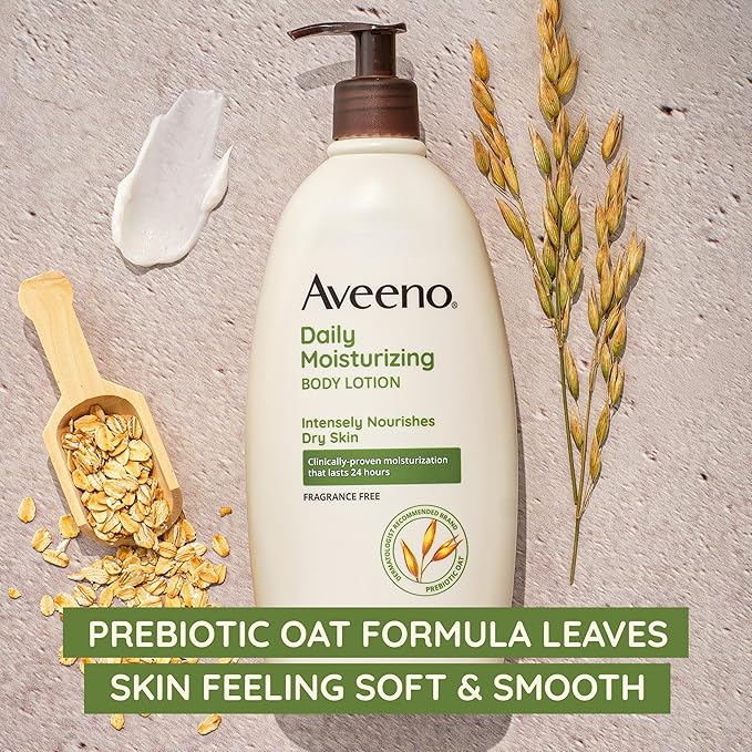 Aveeno Daily Moisturizing Body Lotion, Gentle Lotion Nourishes Dry Skin with Moisture, Sooth-ing Prebiotic Oat, Fragrance-Free, Non-Comedogenic, Travel-Size, 2.5 fl. oz, 3 Pack