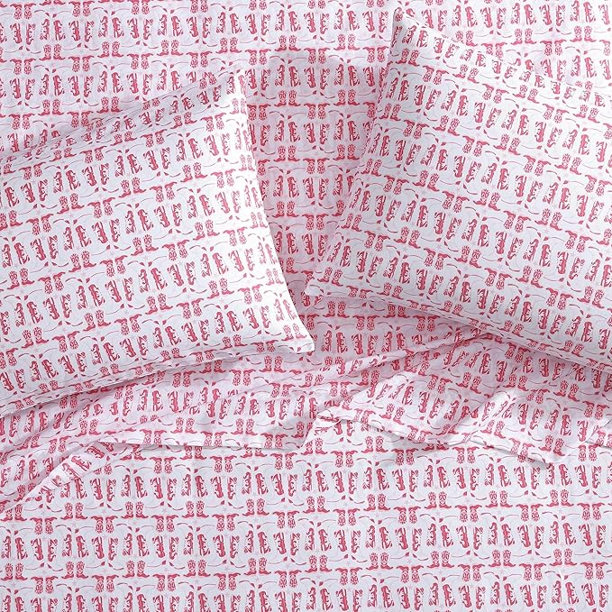 Wrangler - Queen Bed Sheets, Ultra-Soft & Lightweight Bedding with Matching Pillowcases, Lightweight Bed Set for All Season Comfort, Oeko-Tex Certified (Knockin Boots Pink)