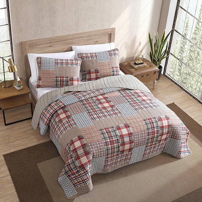 Eddie Bauer - Twin Quilt Set, Reversible Cotton Bedding with Matching Sham, Luxurious Bedding Set (Hawthorne Brown, Twin)