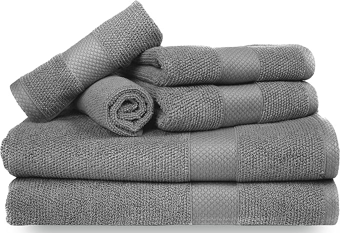 MAURA Premium Bath Towel Set 100% Cotton. 6 Piece Ultra Absorbent Quick Dry Soft Terry Bath Towels for Bathroom, Hotel and Spa Quality, Cool Grey