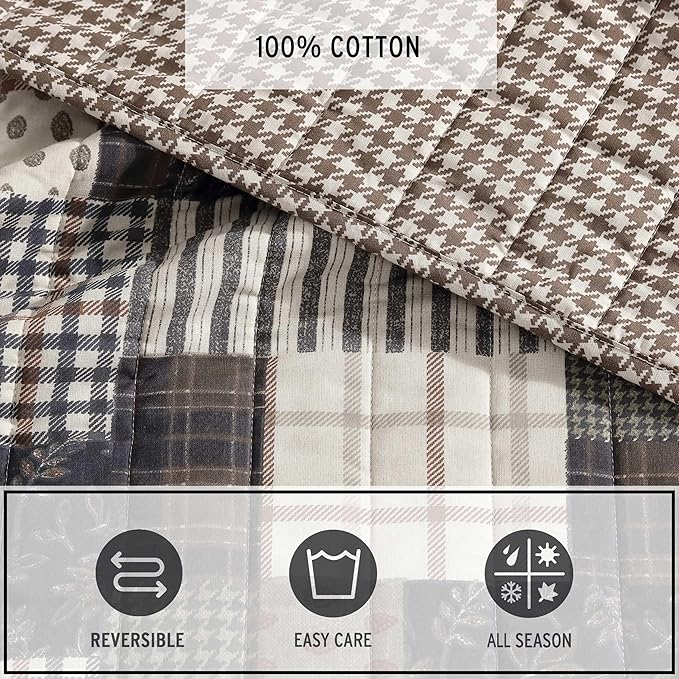 Eddie Bauer - King Quilt Set, Naturally Soft Cotton Bedding w/a Lightweight Feel for All-Year Comfort, Reversible w/Matching Pillowcases, 3 Piece Bed Set (Antique Brown)